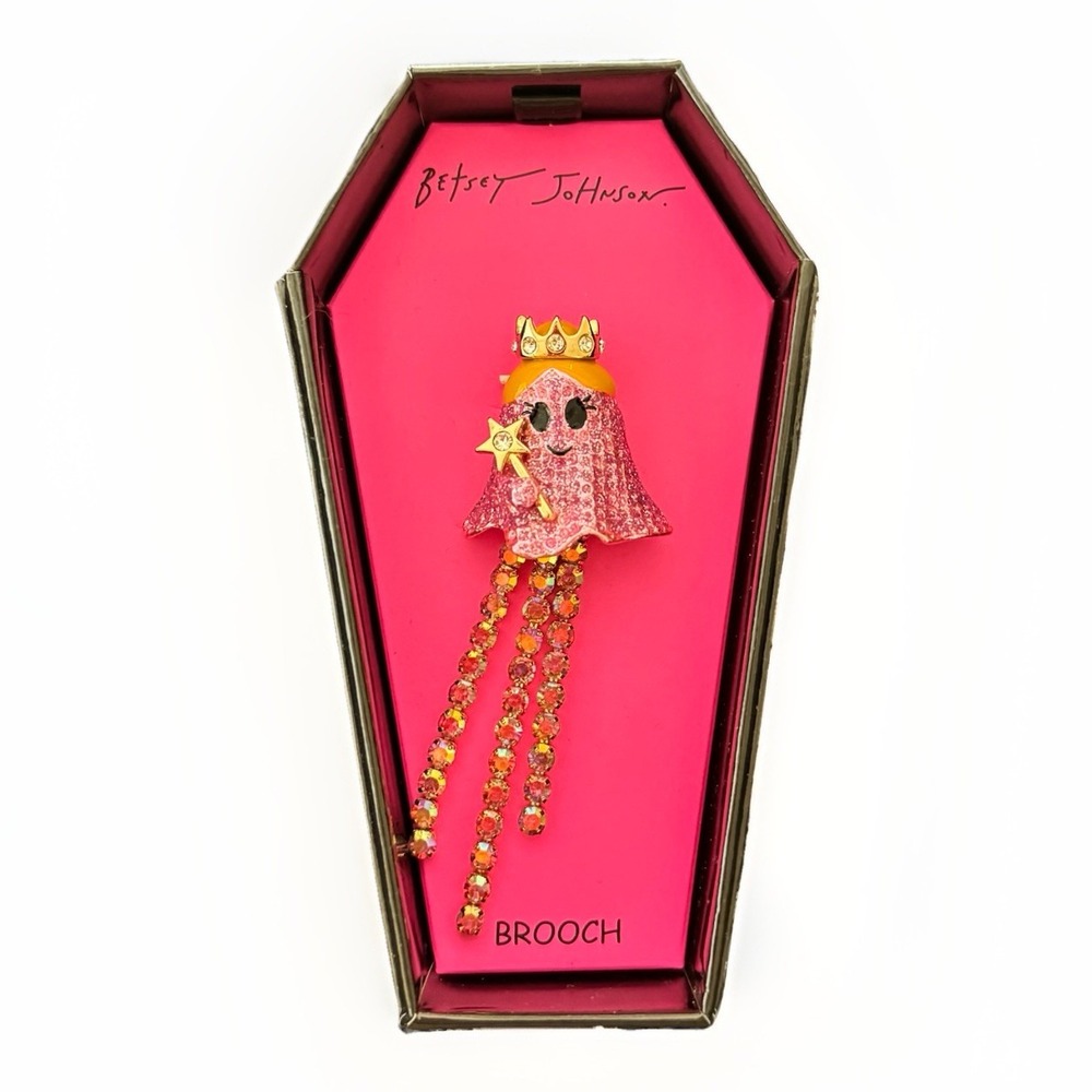Betsey Johnson Rhinestone Halloween Pink Ghost Fairy Witch‎ Brooch-Wicked-Glinda